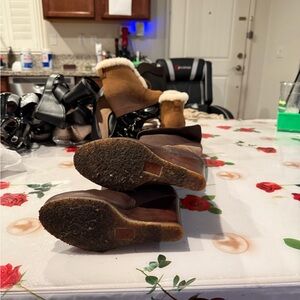 UGG Brown Heeled Boots with Cream Accents